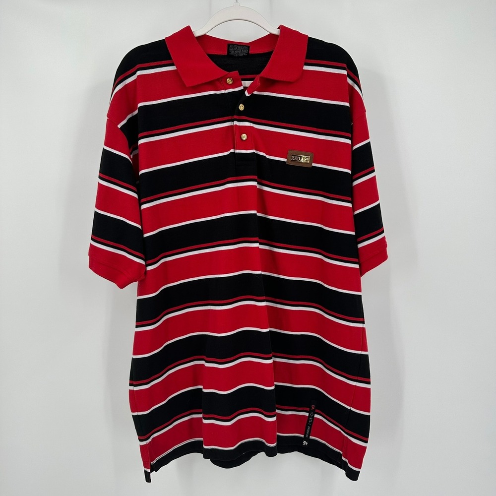 Red Ape Mens Y2K Urban Hip Hop Skater Polo Size 2XL Baggy Streetwear Striped